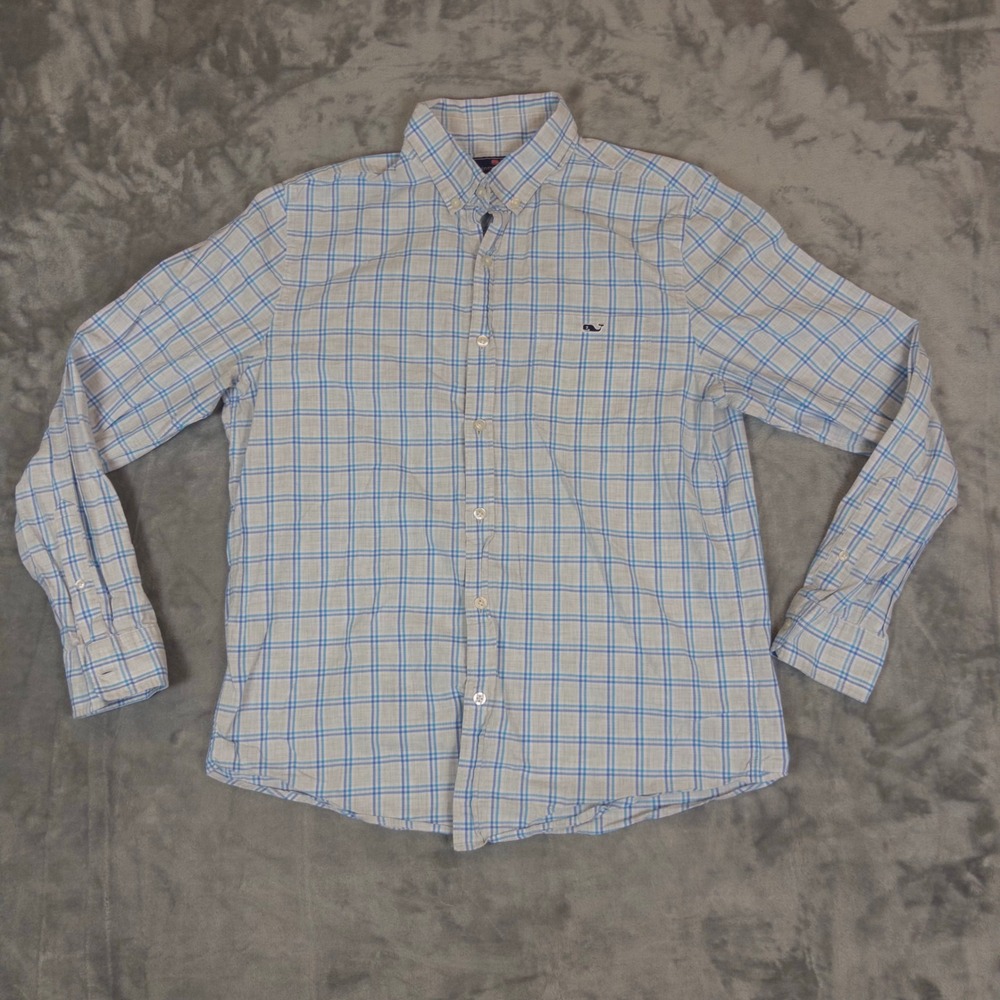 Vineyard Vines Tucker Shirt Mens Medium M Blue Plaid Slim Fit Button Down Cotton